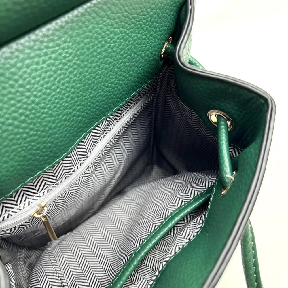 Green Leather Backpack Minimal Gold Hardware New - Picture 5 of 7